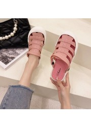 2021 summer new semi slippers korean non-slip hole beach shoes wear fashion sandals for women flat with rubber house slippers