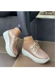 2022 women's shoes spring and autumn new casual shoes hollow breathable slope heel platform shoes lightweight non-slip sports shoes