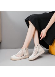 2021 Summer Flat Sandals Soft Genuine Leather Breathable Mesh Flat Sandals Korean Hollow Out Sandals Female Student Shoes