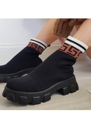 Ankel Shoes For Women Platform Shoes Black Knit Sock Socks Woman Fashion Motorcycle Shoes Botas De Invierno Para Mujer