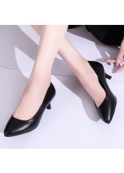 Lucifer 2022 Spring Black PU Leather Women Shoes Pointed Toe Slip On Office Women Shoes High Heels Shallow Mouth