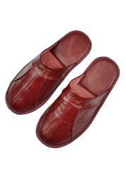 Real Cow Leather Slippers Couple Indoor Non-slip Men Women Home Casual Fashion Single Shoes TPR Soft Soles Spring Summer