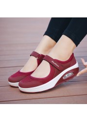 Women Platform Sneaker Summer Fitness Mesh Slimming Sneakers Female Height Increasing Shoes Hook and Loop Chunky Walking Shoes