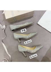 luxury designer high heel shoes for women genuine leather glitter sexy wedding shoes