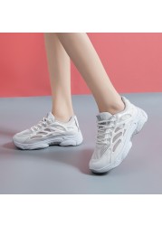 Women's shoes 2021 summer platform wedge casual sneakers women mesh breathable sneakers women comfort lace up white shoes