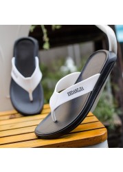 flip flops men summer outdoor beach wear non-slip deodorant clip feet men indoor slippers wear-resistant leather trend shoes