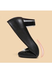 Rimocy Crystal Buckle Soft PU Leather Women Pumps 2021 Comfortable Square Med Heels Office Work Shoes Casual Woman Single Shoes