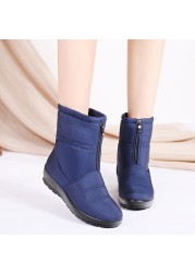 Snow boots for women winter warm plush ankle boots front zipper non-slip cotton-padded female solid color boots