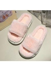 Plush Home Slippers Fluffy Women Slides Comfort Furry Flat Sandals Female Cute Slippers Shoes For Women Indoor Flip Flops