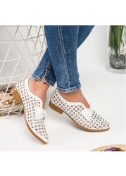 2021 summer fashion pointed toe shoes ladies flat shoes ladies large size hollow breathable bow thick heel sandals