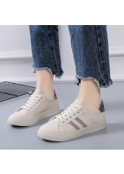 Women white shoes flat beautiful casual shoes lace-up all-match street shopping comfortable round head high quality woman sneakers