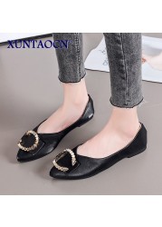 2022 Women's shoes fashion comfortable daily casual trend solid color PU pointed toe golden ring shallow mouth flat shoes