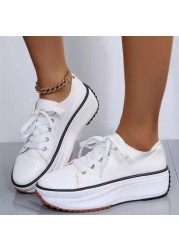 Rimocy Leopard Canvas Platform Sneakers Women Plus Size 43 Thick Sole Sports Shoes Woman 2022 Spring Autumn Lace Up Casual Shoes