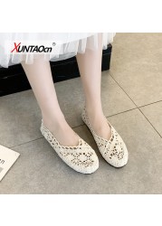 New Fashion Canvas Shoes Women Solid Platform Wedge Casual Loafer Flats Hollow Breathable Women Flat Shoes