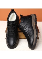 Men's shoes 2021 autumn and winter warm casual fashion lace up basic leather shoes bota male zapatos de segurchampre hombre