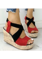 Women Sandals Summer Casual Platform Shoes Open Toe Buckle Wedge Solid Med Pumps Heel Women Shoes 2022 Chaussure Femme