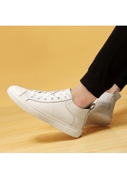 High-top sneakers for men, casual shoes, genuine leather, lace-up, non-slip, soft and breathable