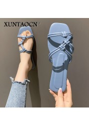 2022 Slippers women summer  Korean version new square-toe flat-heel candy color fashion outer wear sandals slippers