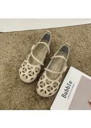 2021 new leather summer shoes woman flats hollow breathable casual flat shoes comfortable shoes women