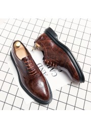 Men's Pu Leather Shoes Casual Shoes Dress Shoes Spring Fashion Casual Shoes Crocodile Pattern Leather Shoes Big Size Lace Shoes