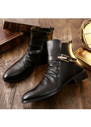 ZYYZYM-Men's Zipper Leather Boots Warm Plush Boots Autumn Winter 2020 Collection