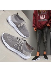 2022 Women Mesh Lace-up Sneakers Female Summer Vulcanized Mesh Breathable Sneakers Ladies New Flats Shoes Plus Size 43