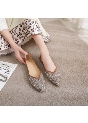 women flat shoes ballet shoes pearl diamond sequins breathable knit pointed loafers spring summer ladies soft loafers