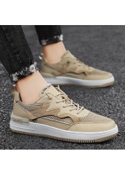 Summer new typical style men casual shoes lace up mesh white formal shoes comfortable low-profile leather breathable sneakers