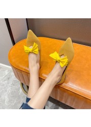 2022 women's flat shoes breathable knit pointy bowknot moccasin plus size mixed color women's soft shoes women's ballet shoes