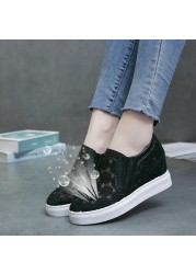 Spring and summer increase wedge heels small white shoes women's mesh breathable mesh sports loafers loafers