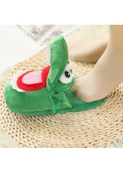 New Women Slippers Cartoon Frog Plush Warm Shoes Furry Flip Flops Women Winter House Shoes Girl Soft Home Home Shoes