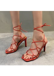 New Cross Strap Women Sandals Summer Fashion Sexy High Heel Gladiator Sandals Shoes Narrow Band Party Dress Big Size Pumps