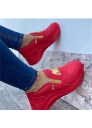 2022 Women Flat Platform Shoes Elegant Women PU Shoes Genuine Woman Spring Casual Zipper Flat Shoes Women Non-slip Shoes