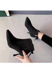 ZUZI Pointed stiletto bow high heels 2021 autumn and winter new martin boots female side zipper rhinestone short boots women