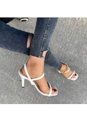 2022 spring new sexy high heels square toe large size slip on women sandals open toe shoes women sandals