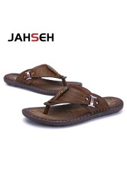 New Slippers Summer Flip Flops for Men Beach Slippers Leather Sandals Comfortable Shoes Non-slip Bathroom Shoes Men Slides