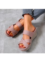 Rimocy Platform Wedges Slippers Women 2022 Summer Open Toe Beach Sandals Woman Plus Size 42 Non-slip Thick Bottom Slides Mujer