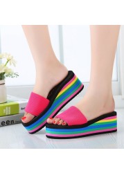 2022 summer ladies sandals slippers thick sole bathroom slippers wedge beach flip flops high heels beach slippers