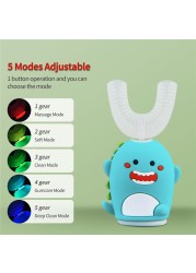 CkeyiN 2 in 1 Sonic Vibration U Shape Kids Electric Toothbrush 5 Adjustable Modes Cartoon Teeth Whitening Cleaning Brush