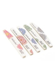 10pcs Print Flower Nail Files Gray Sandpaper Wooden Manicure File 80 100 150 180 240 Grit Professional Boat Sanding Nails Tools