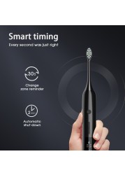 [ZS] Program Timer OLED Screen Waterproof Sonic Electric Toothbrush Clean Set with 7 Washable Brushes Teeth Whitening for Adults