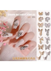 3pcs Butterfly manicure new luxury zircon nail drill paste three-dimensional metal pendant chain nail jewelry