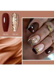 ur sugar caramel color gold sequins gel nail polish for manicure brown chocolate soak off uv gel nail varnish nail art design