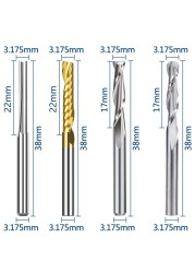 XCAN Milling Cutter 10/40pcs CNC Router Bit 3.175 Shank Ball Nose Flat Straight Milling Clip Final Flute Carbide Mining Tools