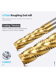 XCAN HSS مقطع تفريز طرفي للتخشين طلاء التيتانيوم 4 فلوت كربيد نهاية مطحنة دوامة قاطعة المطحنة باستخدام الحاسب الآلي راوتر بت