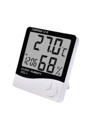 LCD Digital Temperature Hygrometer HTC-1 HTC-2 Home Indoor Outdoor Hygrometer Thermometer Weather Station With Clock