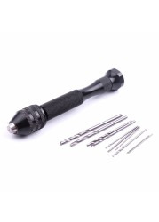 1pc Black Handle Drill Bit with 10pcs Twist Drill Bits Aluminum Alloy Carving Tools Hand Woodworking Watch Repair Tool