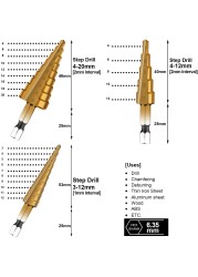 3pcs/set 3-12mm 4-12mm 4-20mm HSS Straight Groove Step Drill Bit Titanium Coated Wood Metal Hole Cutter Core Drill Tool Set