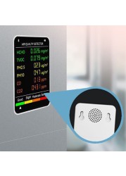 6 in 1 PM2.5 PM10 HCHO TVOC CO CO2 Air Quality Detector CO CO2 Formaldehyde Monitor Home Office Hotel Desktop Air Water Quality Tester