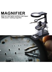 Welding Magnifying Glass LED Light Auxiliary Lens Loupe Desktop Magnifier Desk Lamp Welding Magnifier for Mobile Phone